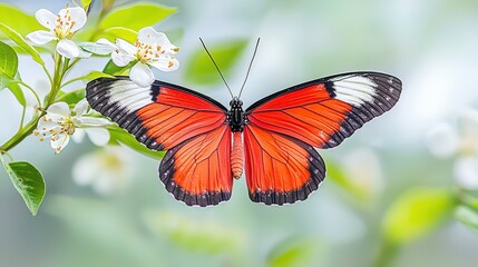 Fototapeta premium A high-res close-up of a bright red butterfly, showing the rich shades and intricate details of its wings.