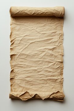 Vintage Rolled Parchment Paper - Antique Textured Scroll on White Background Nostalgic Historical Concept