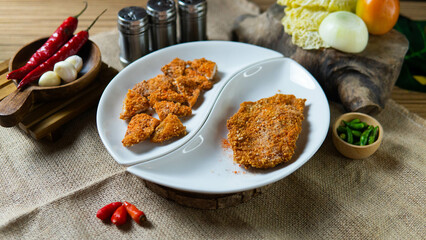 Indonesian snack appetizer deep fried tempe chicken calamari golden brown
