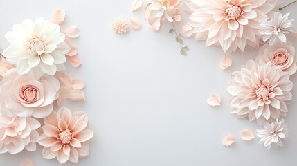 Simple watercolor dahlias with minimal details, soft pastel colors on a light gray background, seamless pattern