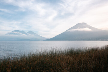 volcano at a lake