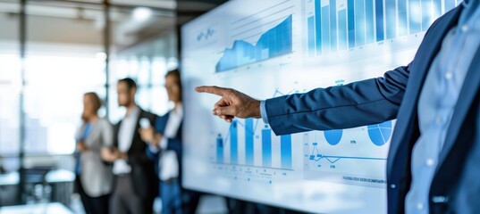 Quarterly Sales Performance Analysis in Modern Boardroom for Corporate Strategy Meeting