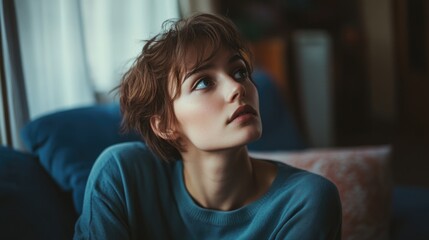 Obraz premium Woman sitting on couch