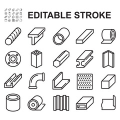 Set of icons of steel and iron products for construction industry work, vector line icons set.