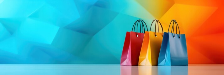 Colorful shopping bags on a vibrant abstract background.