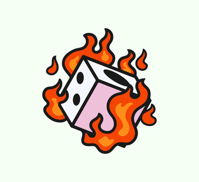 Burning Dice with Flames or Fire Hot in Cartoon Style Vector Illustration 