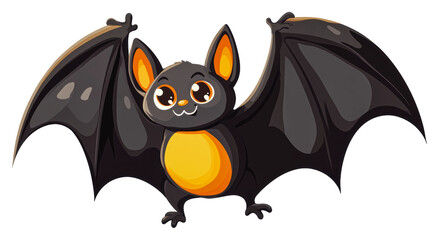 Cute cartoon bat with big eyes and colorful wings isolated on transparent background