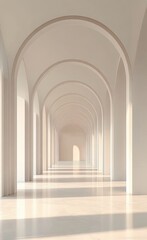 Bright minimalist hallway with arched windows in a modern building during daytime