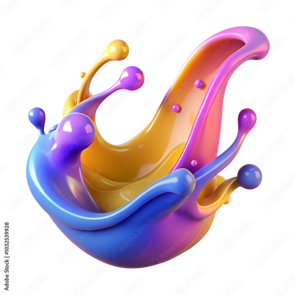 Poster 3d splash of juice or holographic colored liquid. abstract colorful wave flowing isolated