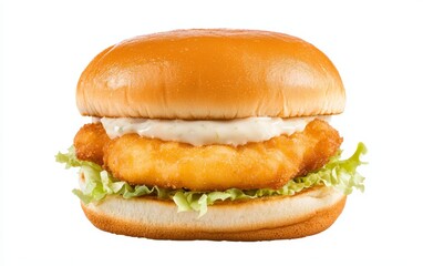 Close-up of a crispy fish fillet sandwich with golden crust and creamy sauce, capturing the warmth and deliciousness of freshly prepared comfort food