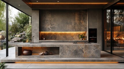 Modern Desert Retreat Kitchen with Stone Countertops Ideal for Interior Design Projects