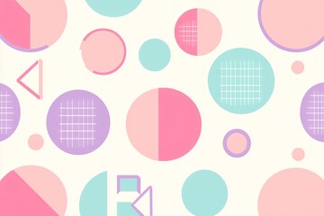 The image is a colorful abstract pattern with pastel colors It is composed of different geometric shapes mainly circles The background is white and the shapes are in pink purple