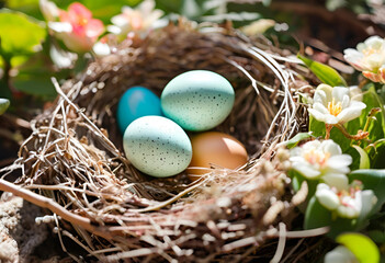 Obraz premium easter eggs in nest with pastel colour