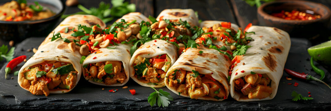 Vegetarian kathi rolls with mixed vegetables and herbs