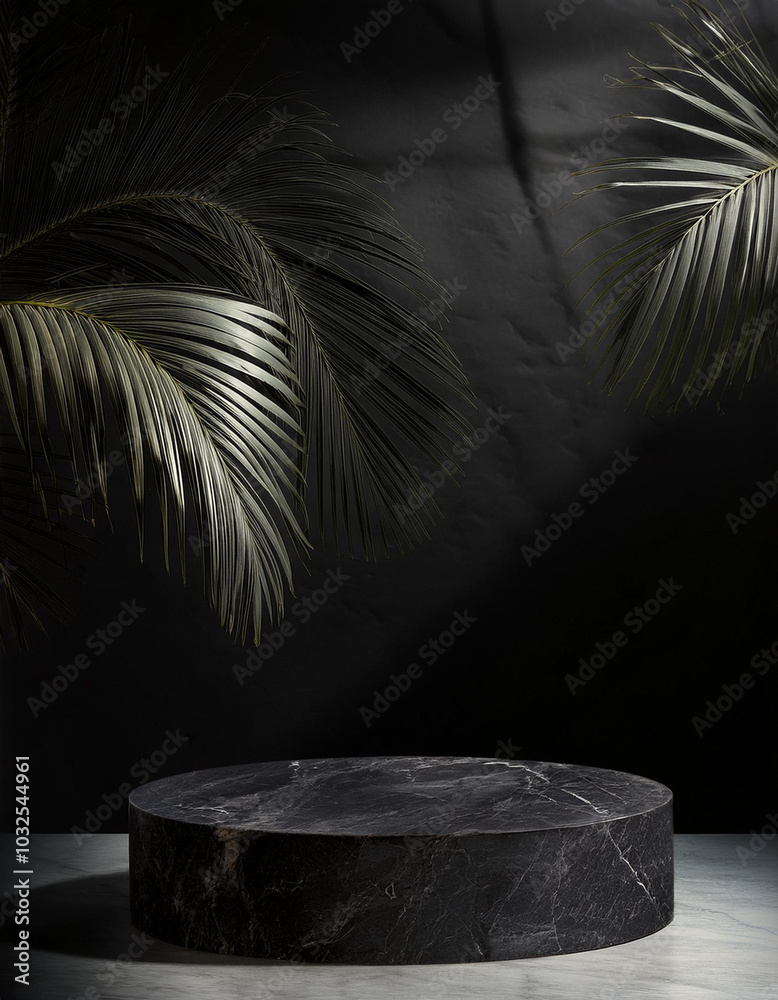 Wall mural abstract studio black background for product presentation. empty room with shadows of window and flo