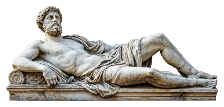 Classical marble sculpture of a reclining figure isolated on transparent background