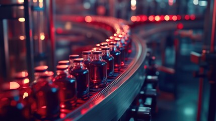 Factory Assembly Line with Red Objects