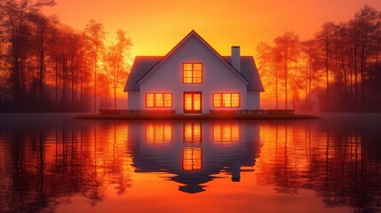 Obraz premium Creative Real Estate Concept Featuring White House Cutout in Warm Lighting
