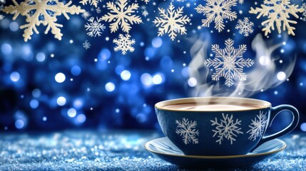 Fototapeta premium A cup of coffee with snowflakes on the side