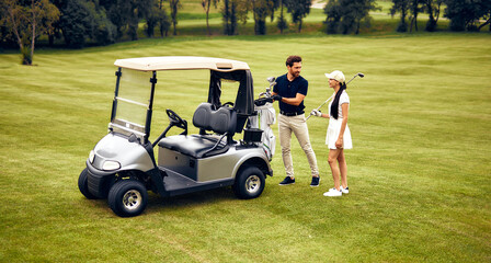 Enjoy a leisurely day spent on the beautiful golf course with a golf cart and friends playing golf