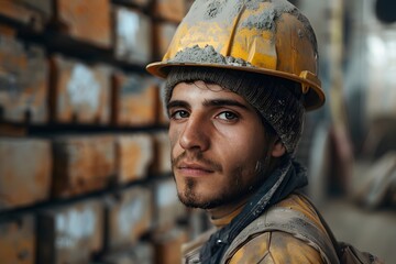 Fototapeta premium Determined Young Worker in a Construction Environment