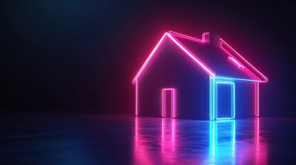 Holographic neon home design concept on dark background 