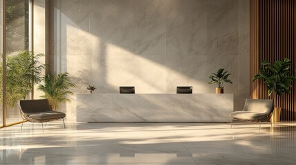 Elegant Modern Hotel Lobby with Marble Reception Desk