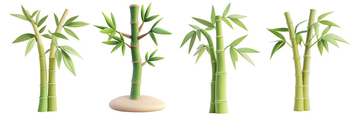 Set of Bamboo Tree 3D cartoon icons png, isolated on transparent background.