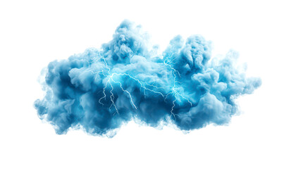 Fototapeta premium Blue cloud with lightning bolts isolate on transparent background, cutout, png