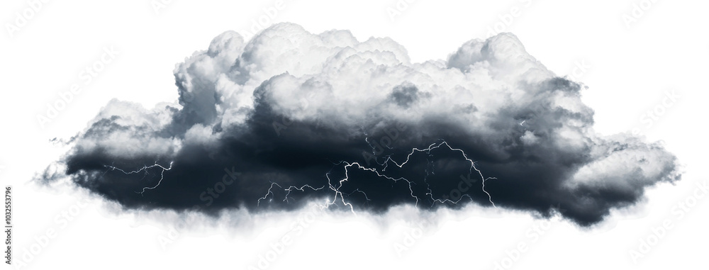 Wall mural dark thunderclouds with lightning flashes present isolated on transparent background