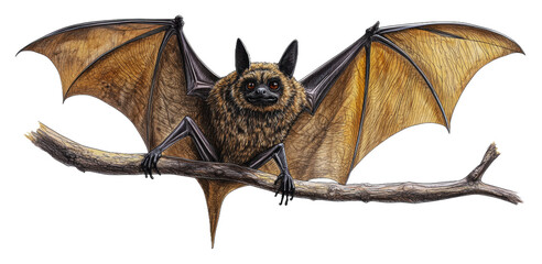 Obraz premium A brown bat perched on a branch in nature isolated on transparent background