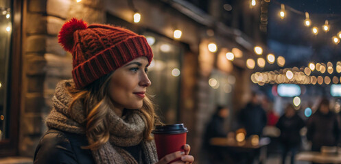 Obraz premium a cozy winter day at an outdoor coffee shop individual wearing generative ai