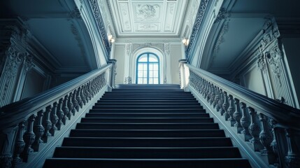 Obraz premium Symmetrical lines of a grand staircase in a historic mansion, showcasing elegance