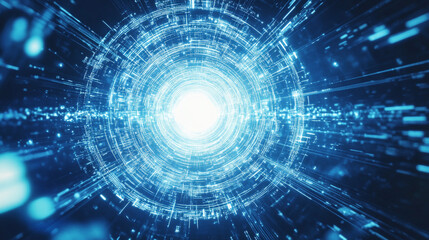 Fototapeta premium Abstract Digital Tunnel with Bright Light at End