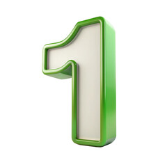 Green number 1 isolated on transparent background, 3D metallic style number
