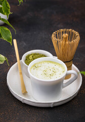 Green healthy matcha latte drink