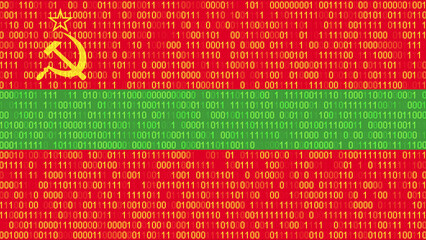 Binary code on flag of Transnistria. Program source code or Hacker concept on Transnistrian flag. Transnistria digital technology security, hacking or programming