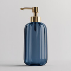 Obraz premium Blue soap dispenser with brass-plated handle.