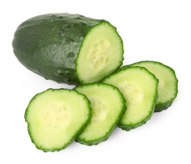 Pieces of fresh cucumber isolated on white