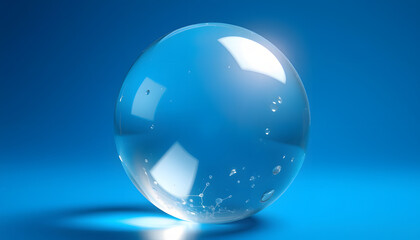 Glass ball in silver blue isolated with white highlights, png