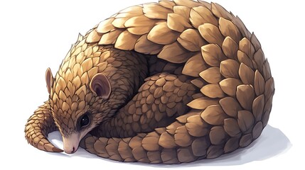 Curled up Pangolin with detailed scales.