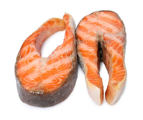 Tasty grilled salmon steaks isolated on white