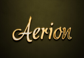 Old gold text effect of futuristic name Aerion with 3D glossy style Mockup.