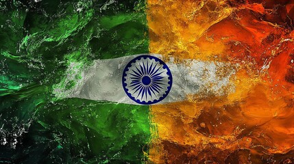 The Indian flag, rendered in a textured style, with green, white, and orange colors.