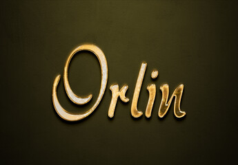 Old gold text effect of futuristic name Orlin with 3D glossy style Mockup.