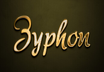 Old gold text effect of futuristic name Zyphon with 3D glossy style Mockup.