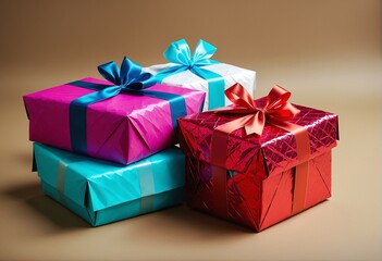 Obraz premium Festive Christmas gifts wrapped in ribbons