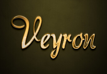 Old gold text effect of futuristic name Veyron with 3D glossy style Mockup.
