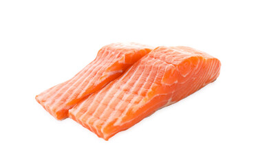 Pieces of fresh salmon isolated on white