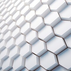 Fototapeta premium White hexagon background. Honeycomb pattern. Close-up a surface made up of hexagonal shapes. Aesthetic, geometric, futuristic and modern design